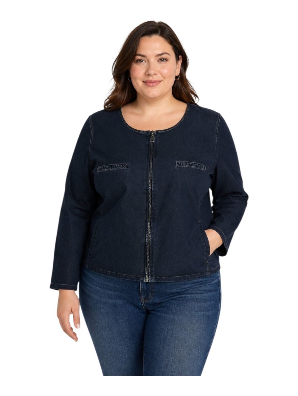 Jessica London Dark Wash Denim Zip Front Jacket Plus Size 26W EUC